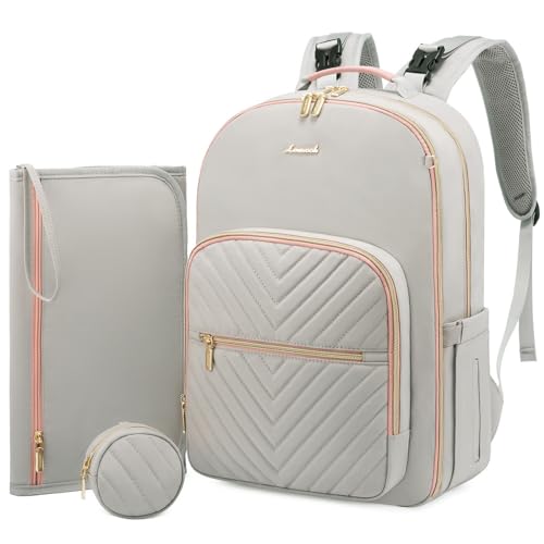 LOVEVOOK Diaper Bag Backpack, Quilted Baby Bag with Changing Pad & Pacifier Holder, Waterproof Travel Diaper Bags for Baby Boys Girls, Stylish and Large Capacity, Light Grey - color: Light Grey