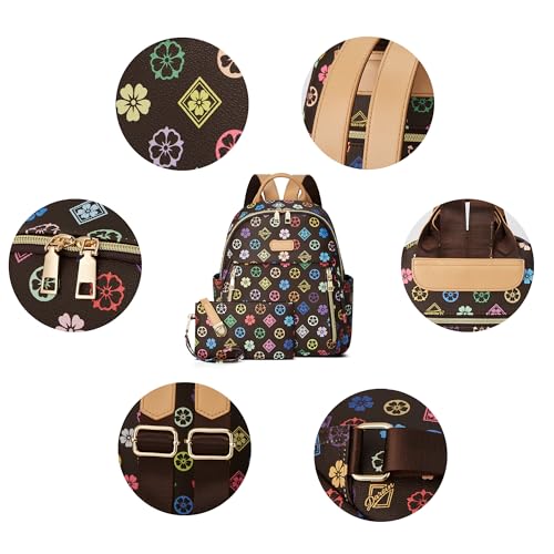 Makes Mini Backpack for Women, Stylish Daypack Purse Handbag Small Casual Daily Travel Bag, Lady Girls Gifts for Work School, 2pcs Sets - color: Tribrown Flower