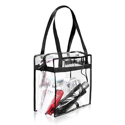 BAGAIL Clear Bags 12x6x12 Stadium Approved Clear Tote Bag with Zipper Closure Crossbody Shoulder Bag with Adjustable Strap - color: Black Two Pack