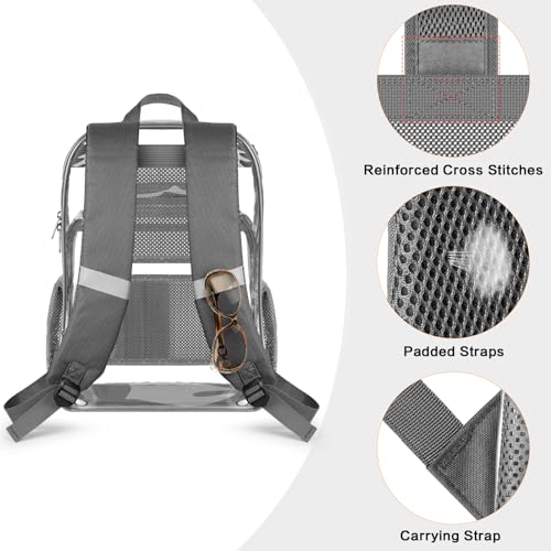 PAMANO Clear Backpack, Heavy Duty Transparent Reinforced Bottom See Through for College, Travel Work Security - color: Grey