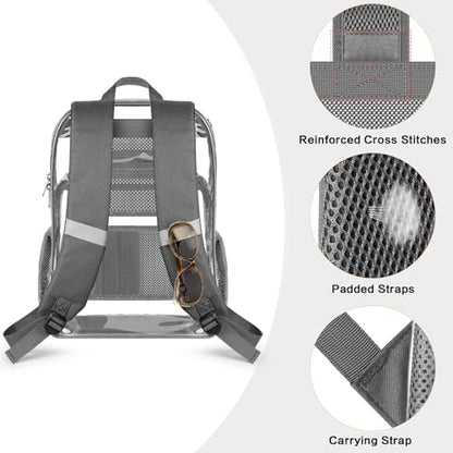 PAMANO Clear Backpack, Heavy Duty Transparent Reinforced Bottom See Through for College, Travel Work Security - color: Grey