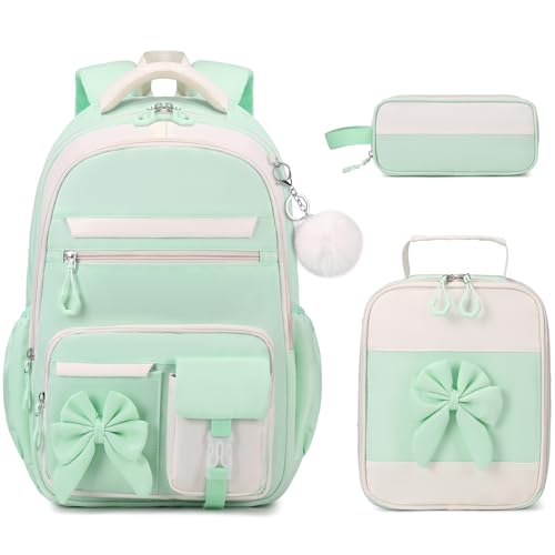 DIGOBAY Backpack for Girls, 3PCS Girls Backpack for School with Lunch Bag Pencil Case, Cute Kids Teens Bookbag for Kindergarten Elementary Preschool Middle School (Green) - color: Green
