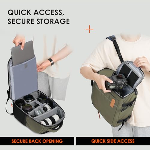 TARION Camera Backpacks for Photographers - Camera Bag Photography Backpack with 15" Laptop Compartment Side Access Tripod Holder - Waterproof Rain Cover- Anti-theft Hidden Pocket - TB04 Green - color: Green