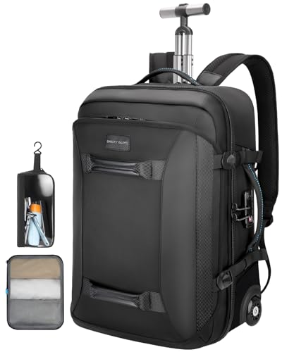 Backpack with wheels,Rolling laptop backpack with 2 Packing Cubes,Water-Resistant,Wheeled backpack Suitcase for Men Adults to Travel, Commuting,Black - color: Black-three