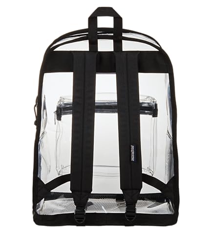 JanSport Clear Pack – 25.5L Transparent Backpack, Large Main Compartment, Side Water Bottle Pocket, Front Zippered Pocket, Mesh Bottom Panel, Clear - color: Clear, size: Large