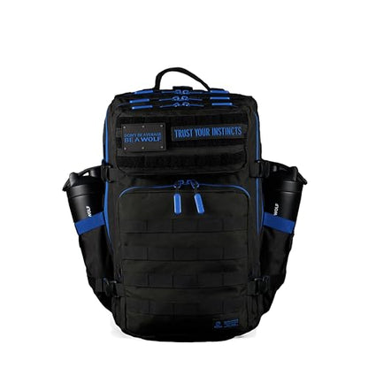WOLFpak 45L Athletic Gym Backpack (Blue Wolf) Durable 1000D Waterproof Oxford Material w/MOLLE Webbing, Laptop Pocket & Dual Cup Holders, Durable Everyday Gym Backpack - color: Blue Wolf