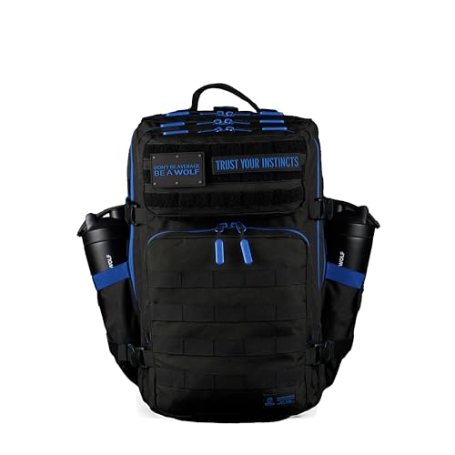 WOLFpak 45L Athletic Gym Backpack (Blue Wolf) Durable 1000D Waterproof Oxford Material w/MOLLE Webbing, Laptop Pocket & Dual Cup Holders, Durable Everyday Gym Backpack - color: Blue Wolf