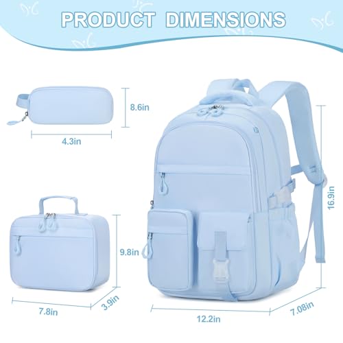 DIGOBAY 3PCS Girls Backpack for School, Kids Backpack for Girls with Lunch Bag Pencil Case, Kids Bookbag Teen Girl Backpacks for Elementary Middle High College School (Blue) - color: Blue