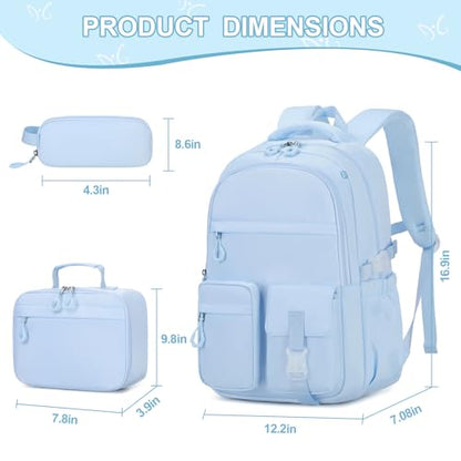 DIGOBAY 3PCS Girls Backpack for School, Kids Backpack for Girls with Lunch Bag Pencil Case, Kids Bookbag Teen Girl Backpacks for Elementary Middle High College School (Blue) - color: Blue
