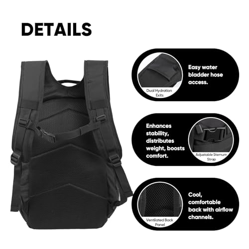 35L Tactical Backpack for Men, MOLLE Military Bug Out Bag, Waterproof Rucksack for Hiking with Hydration Port Black - color: Black