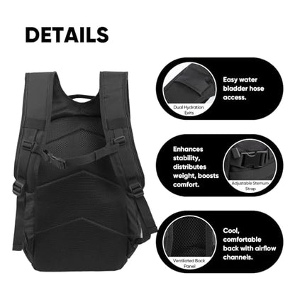 35L Tactical Backpack for Men, MOLLE Military Bug Out Bag, Waterproof Rucksack for Hiking with Hydration Port Black - color: Black