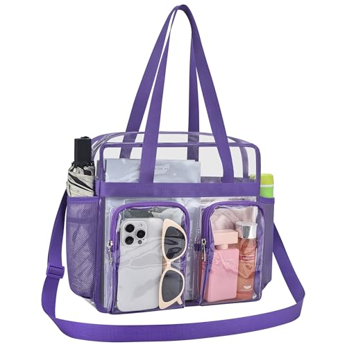 Oraben Clear Tote Bag Clear Bag Stadium Approved 12x6x12 Stadium Bag for Work, Sports Games,Gym - color: Purple, style: Two Pockets
