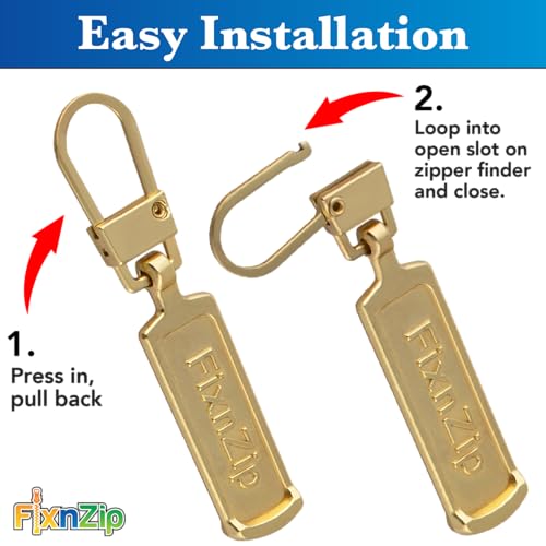 FixNZip Medium to Large Gold Zipper Pull Replacements (4-Pack) | Universal Clip-On Pull Tabs for Zipper Repair, Sliders & Luggage, Jackets, Backpacks, Tents, Sleeping Bags & Outdoor Gear - color: Gold