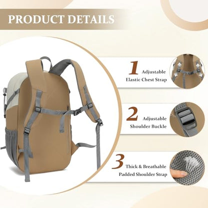 Hiking Backpack for Men Women, 25L Lightweight Travel Backpack Camping Daypack for Outdoors - color: White & Brown