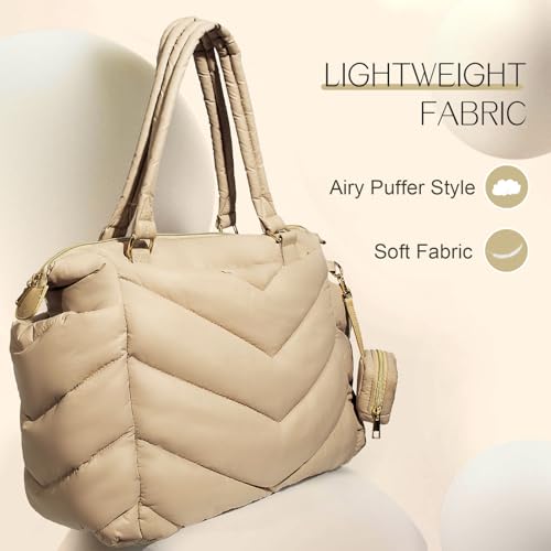 Diaper Bag Tote, Diaper Bag Backpack,Puffer Tote Bag with Pacifier Case, Lightweight Mommy for Hospital, Puffy with 10 Pockets, Convertible Baby for Travel, Apricot - color: Apricot