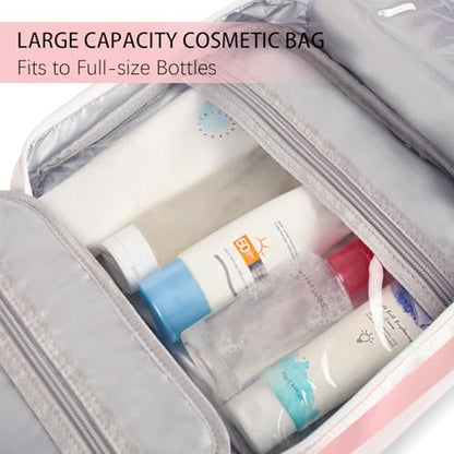 Bosidu Hanging Travel Toiletry Bag,Large Capacity Cosmetic Travel Toiletry Organizer for Women with 4 Compartments & 1 Sturdy Hook,Perfect for Travel/Daily Use/Christmas - color: M-light pink