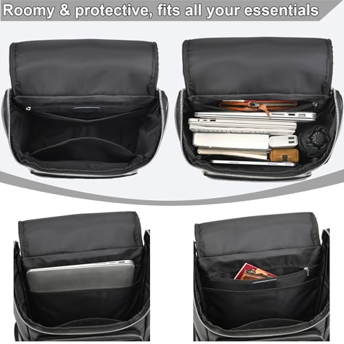 Genuine Leather Black Backpack - 15.6 Inch Business Laptop Backpack for Men & Women, Multi-Compartment Ergonomic Shoulder Bag for Office, Travel - color: Y60&71 Black