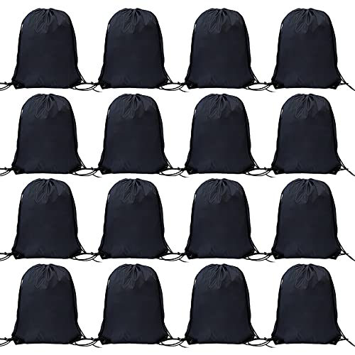 Bulk Drawstring Bags, Polyester Draw String Bags, Gym Sports Cinch Bag Drawstring Backpack for Women Men - color: Black