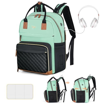 Diaper Bag Backpack - Extra Large Diaper Bag for 2 Kids Twin, Travel Baby Bags for Mom Dad 25-37L Expandable with Changing Pad Earphone Hole, Green Black - color: Green & Black