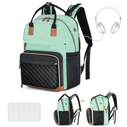 Diaper Bag Backpack - Extra Large Diaper Bag for 2 Kids Twin, Travel Baby Bags for Mom Dad 25-37L Expandable with Changing Pad Earphone Hole, Green Black - color: Green & Black