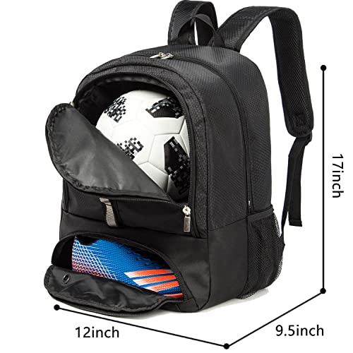 Youth Soccer Bag Outdoor Sport Backpack for Soccer, Basketball,Volleyball with Shoes and Ball Compartment. - color: Black