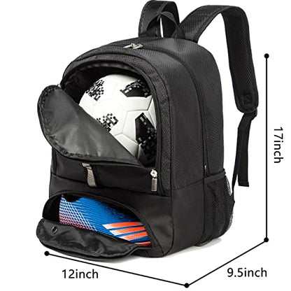 Youth Soccer Bag Outdoor Sport Backpack for Soccer, Basketball,Volleyball with Shoes and Ball Compartment. - color: Black