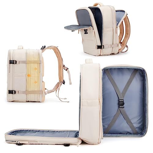 coowoz Large Travel Backpack For Women Men, Carry On Backpack,Hiking Backpack Waterproof Outdoor Sports Rucksack Casual Daypack Expandable Heavy Duty Extra large Backpack Beige Expansion - color: Beige, size: 45l