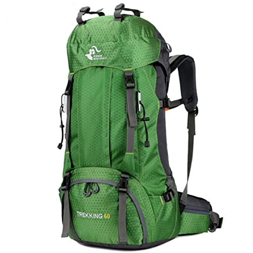 Bseash 60L Waterproof Hiking Camping Backpack with Rain Cover, Large Outdoor Sport Travel Daypack Rucksack for Climbing - color: Green
