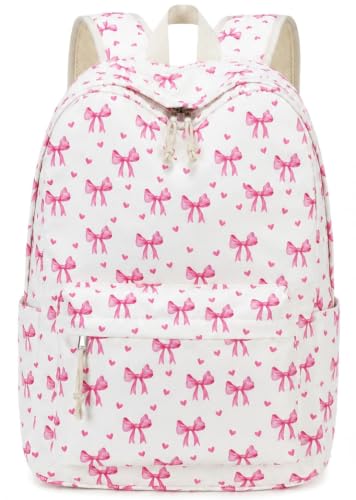LOIDOU Girls Backpack for Kids Cute School Bookbag - color: Bow Beige 215, size: L-17"