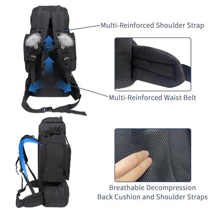 70L Hiking Backpack for Men Women Camping bag with Shoe Compartment Large Military Tactical Backpack, MOLLE Rucksack Sport Travel Backpacking Daypack (Black) - color: 70l Black-sc