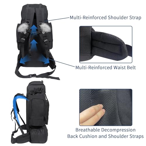 70L Hiking Backpack for Men Women Camping bag with Shoe Compartment Large Military Tactical Backpack, MOLLE Rucksack Sport Travel Backpacking Daypack (Black) - color: 70l Black-sc