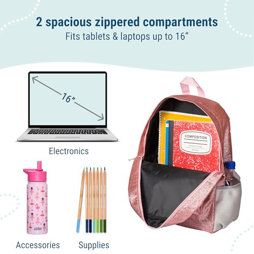 Wildkin 16-inch Kids Backpack – Durable, Padded & Spacious School Bag for Boys & Girls - Pink Glitter - color: Pink Glitter