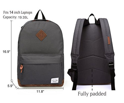 Backpack for Men Women,VASCHY Classic Water-resistant Lightweight Travel School Backpack Casual Daypack - color: Dark Gray