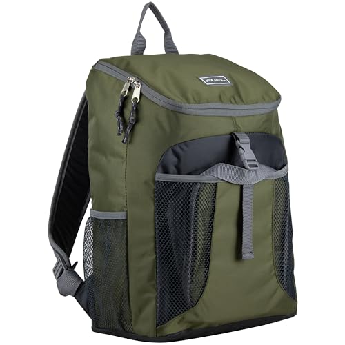 FUEL Top Loader Lunch Backpack Set Water Resistant Backpack Bookbag Bag Soft Reusable Insulated Cooler Box Thermal Travel Office Bag, Army Green - color: Army Green