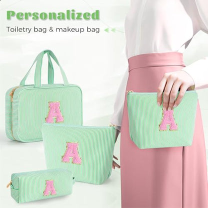 Gifts for Teen Girls Women - Personalized Toiletry Bag Initial Makeup Bag | Travel Cosmetic Bag | 8 9 10 11 12 13 14 15 16 Years Old Girl Gift Trendy Stuff - Green A - color: Green, style: A