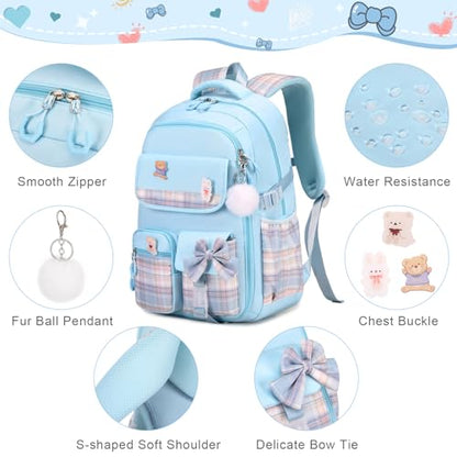 ACESAK Girls Backpack - 3PCS Backpack for Girls Cute School Backpacks for Girls Kindergarten Elementary Preschool Middle Kids School Bags with Lunch Box Pencil Case Set (Blue) - color: Blue