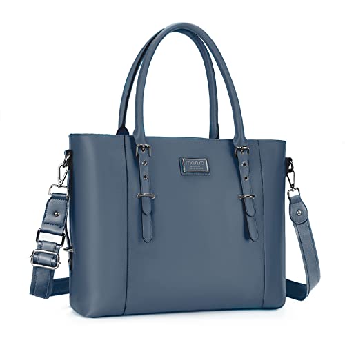 MOSISO Laptop Bag for Women, 15.6 inch Waterproof Vintage PU Leather Briefcase Shoulder Computer Laptop Tote Bag for Office Work, Peacock Blue - color: Peacock Blue, size: 16 inch
