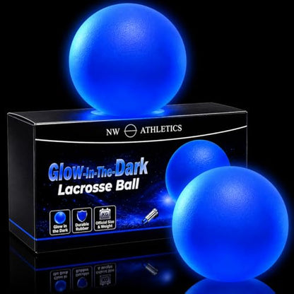 Glow in the Dark Lacrosse Ball | Night Practice & Training Equipment for All Ages | 2 Pack Official Size & Weight | Lacrosse Gift | LED Sky Blue