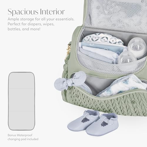 Hannah & Sophia Belle Convertible Baby Diaper Backpack & Bag in Sage Green, Large Size, Dual Sided Water Resistant Changing Mat Included, Detachable Shoulder Straps, Easy To Use - color: Sage Green