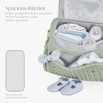 Hannah & Sophia Belle Convertible Baby Diaper Backpack & Bag in Sage Green, Large Size, Dual Sided Water Resistant Changing Mat Included, Detachable Shoulder Straps, Easy To Use - color: Sage Green