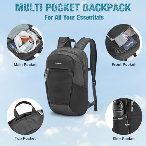 G4Free 18L Hiking Backpack Small Lightweight Foldable Packable Travel Daypack with Thickened Back Panel for Men Women (Black) - color: Black