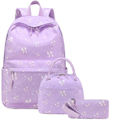 BTOOP School Backpacks for Teen Girls Bookbags Lightweight Kids Backpack School Bags Set with Lunch Box Pencil Case - color: Purple