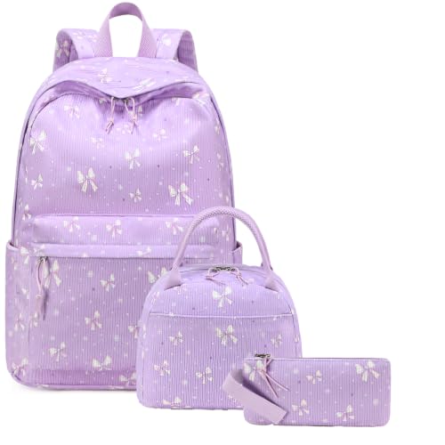 BTOOP School Backpacks for Teen Girls Bookbags Lightweight Kids Backpack School Bags Set with Lunch Box Pencil Case - color: Purple