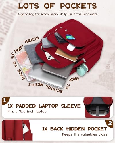Backpack for Middle High School Teen Boys Girls Large College Bookbag with Laptop Compartment Back to School Book Bags Mochilas Escolares para Niños Niñas Adolescentes (Dark Red, Solid) - color: Dark Red