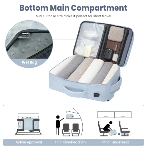 BAGAIL Travel Laptop Backpack, Carry on with USB Port, Luggage Bag for Holiday-Light Blue - color: Light Blue