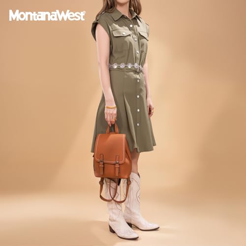 Montana West Mini Womens Backpack Purse Vegan Leather Small Backpack for Women Cute Convertible Shoulder Bag - color: Brown