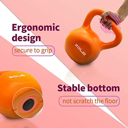 Vinyl Coated Kettlebell with Comfortable Flat Bottom Non-Slip Grip, Strength Training Kettlebells for Women & Men, Kettle Ball for Full Body Workout & Exercise Fitness