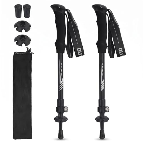 Folding Hiking Poles, Lightweight 7075 Aluminum Alloy Mountain Tech Trekking Poles for Men, Collapsible Walking Sticks for Travel, EVA Foam Grip, Set of 2 - Black