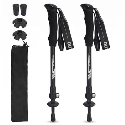 Folding Hiking Poles, Lightweight 7075 Aluminum Alloy Mountain Tech Trekking Poles for Men, Collapsible Walking Sticks for Travel, EVA Foam Grip, Set of 2 - Black