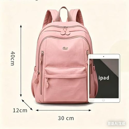 Casual Backpack, Multi-Pocket Design with Front Zipper Compartment (Pink) - color: Pink
